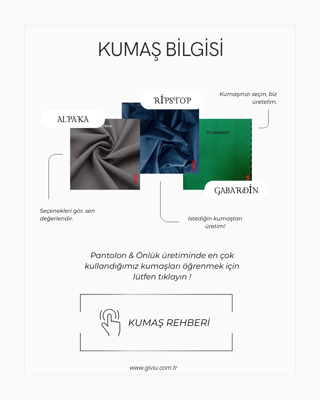 GIVIU Pantolon Kumaş Se&ccedil;enekleri