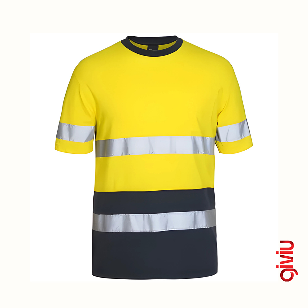 İki Renkli Bisiklet Yaka Reflektörlü T-Shirt