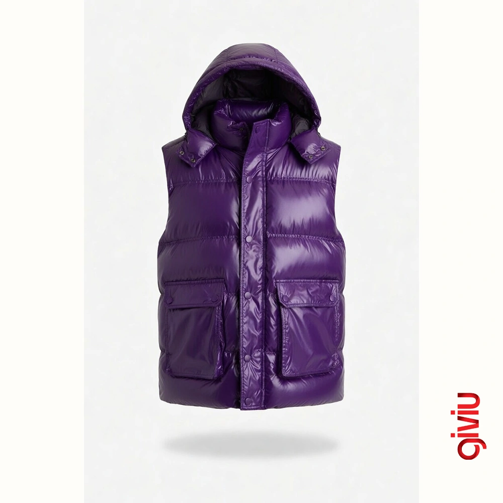 Moss Parlak Mor Kapüşonlu Şişme Yelek