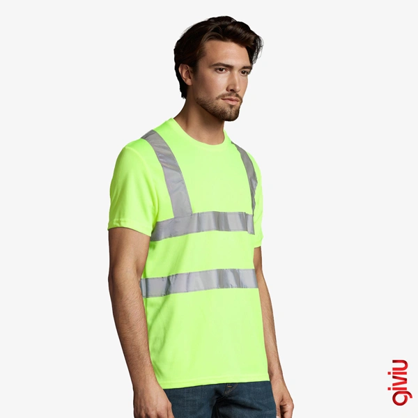 Neon Sarı Bisiklet Yaka Reflektörlü Tshirt