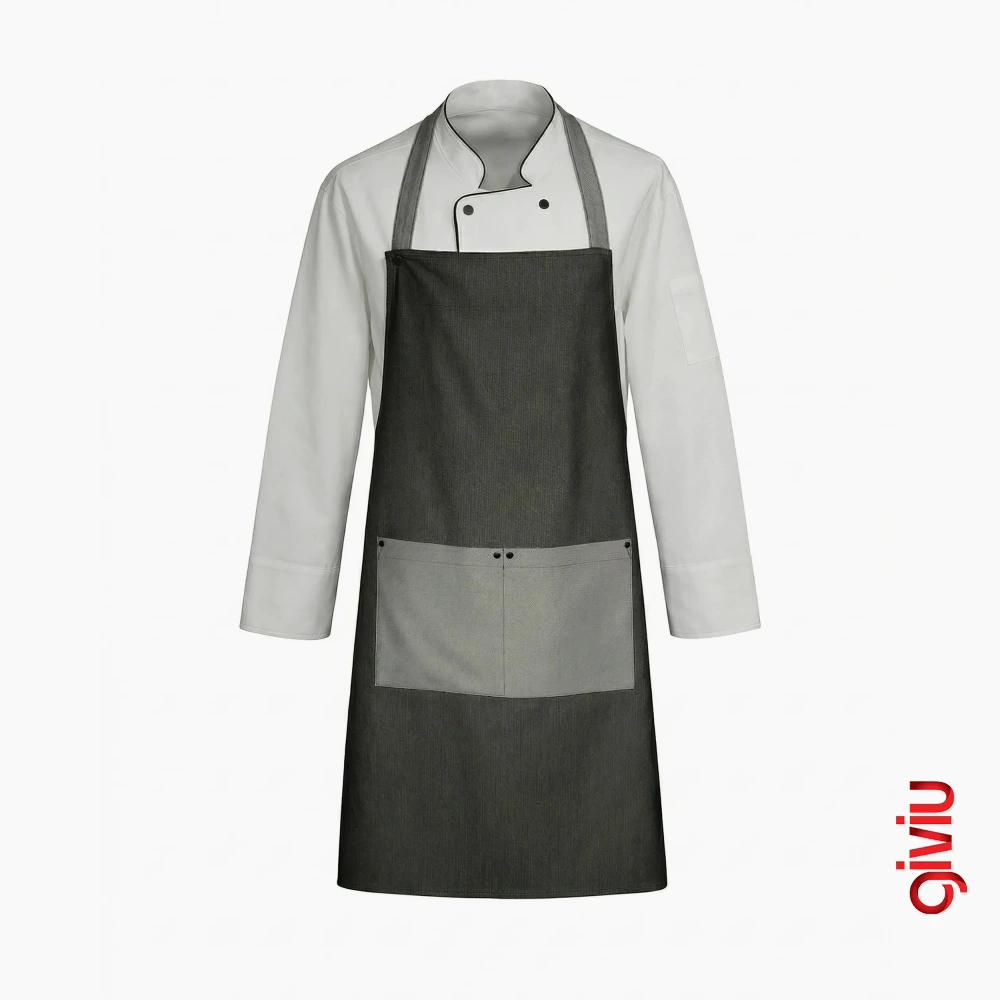 Kontrast Cepli Perçinli Şef Önlüğü