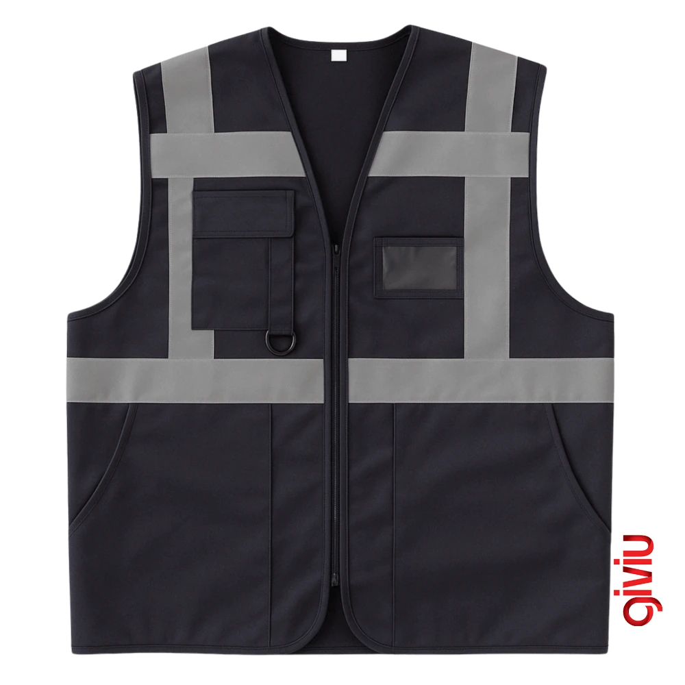 Siyah Yönetici Mühendis Reflektörlü İkaz Yeleği