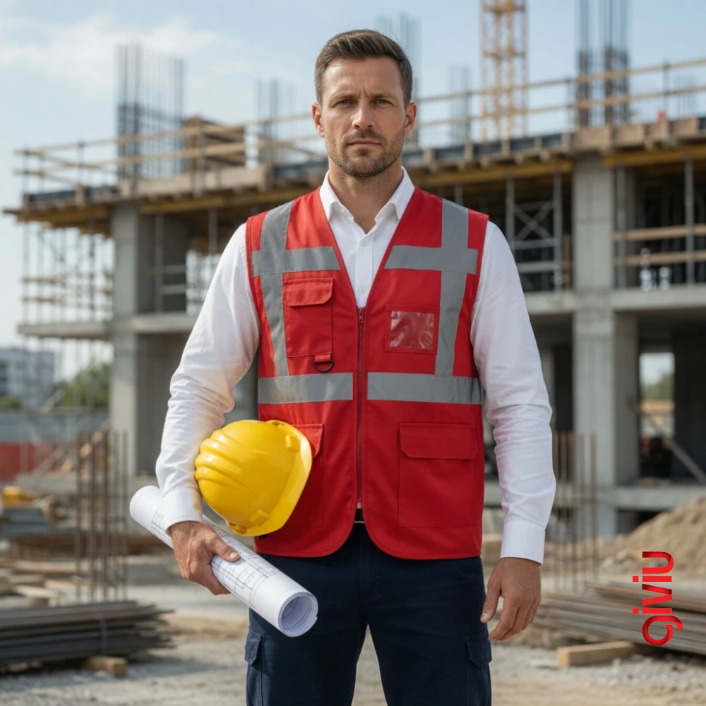 Kırmızı Yönetici Mühendis Reflektörlü İkaz Yeleği