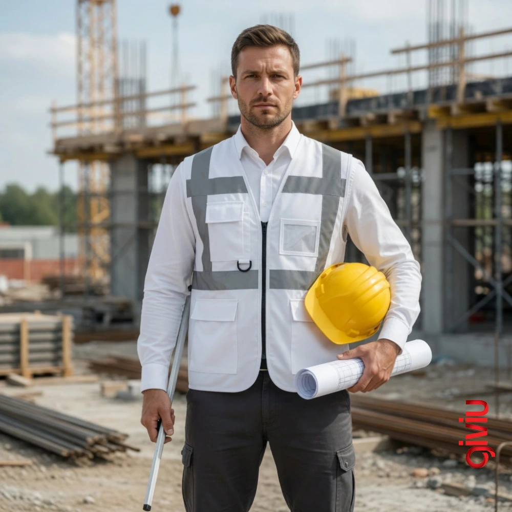 Beyaz Yönetici Mühendis Reflektörlü İkaz Yeleği