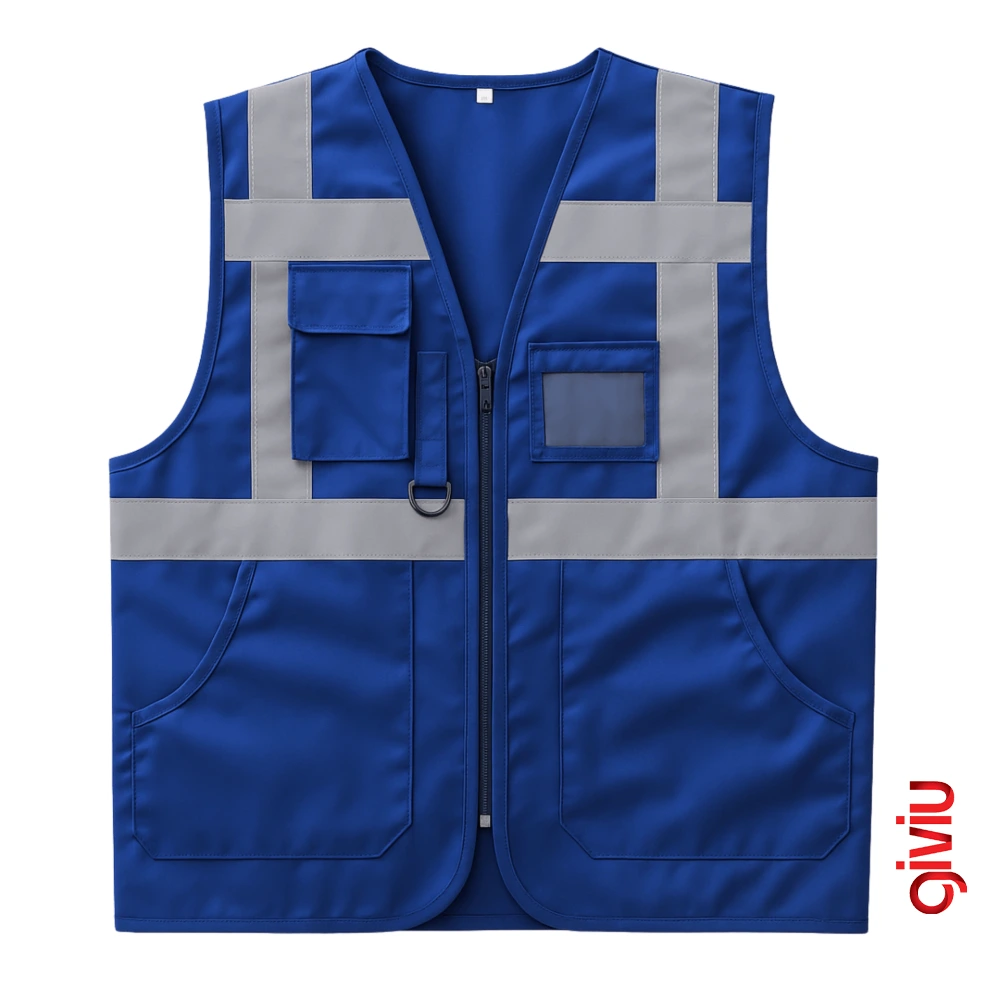 Saks Mavi Yönetici Mühendis Reflektörlü İkaz Yeleği