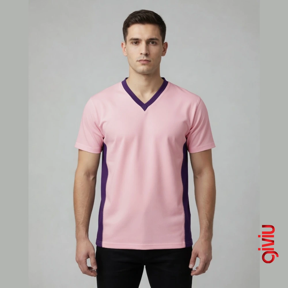 Yan ve Yaka Detaylı V Yaka Tişört