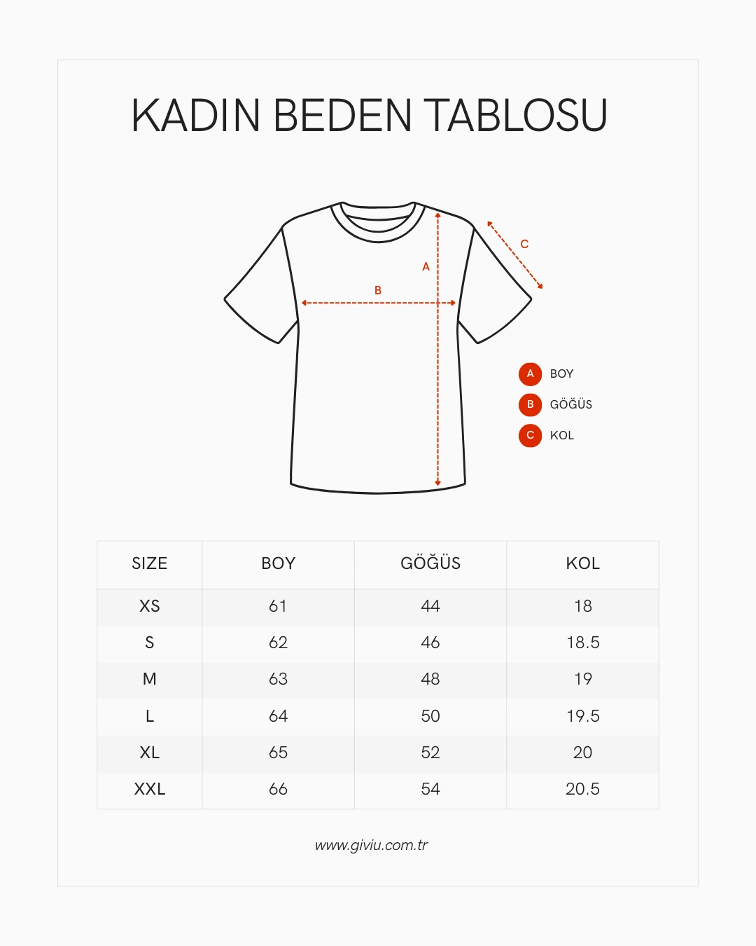 Kadın Beden Tablosu